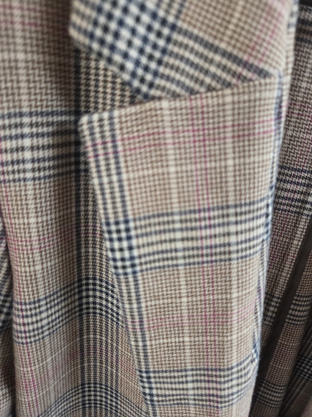 Old Navy Beige Plaid Blazer with Navy and Red Accents